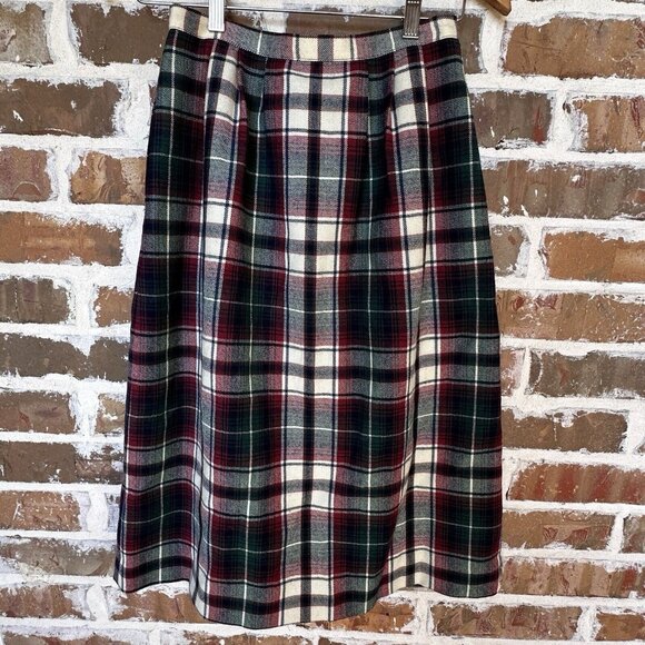 VTG JG Hook Womens Size 4 Midi Skirt Wool Tartan Plaid Brass Buttons Waist 24" - Picture 8 of 12